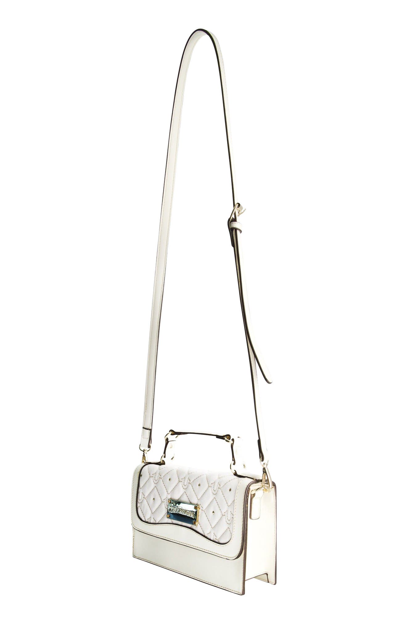 Studded Denim Flap Bag, Alternate, color, WHITE