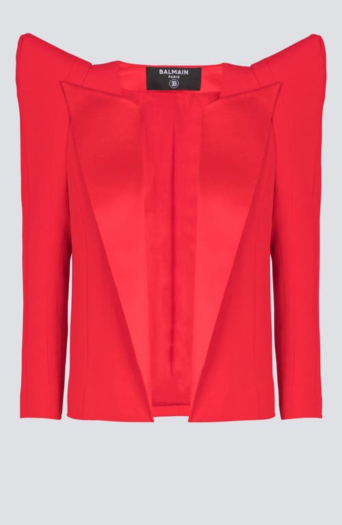 Shop Balmain Cropped Crepe Jacket With Structured Shoulders
