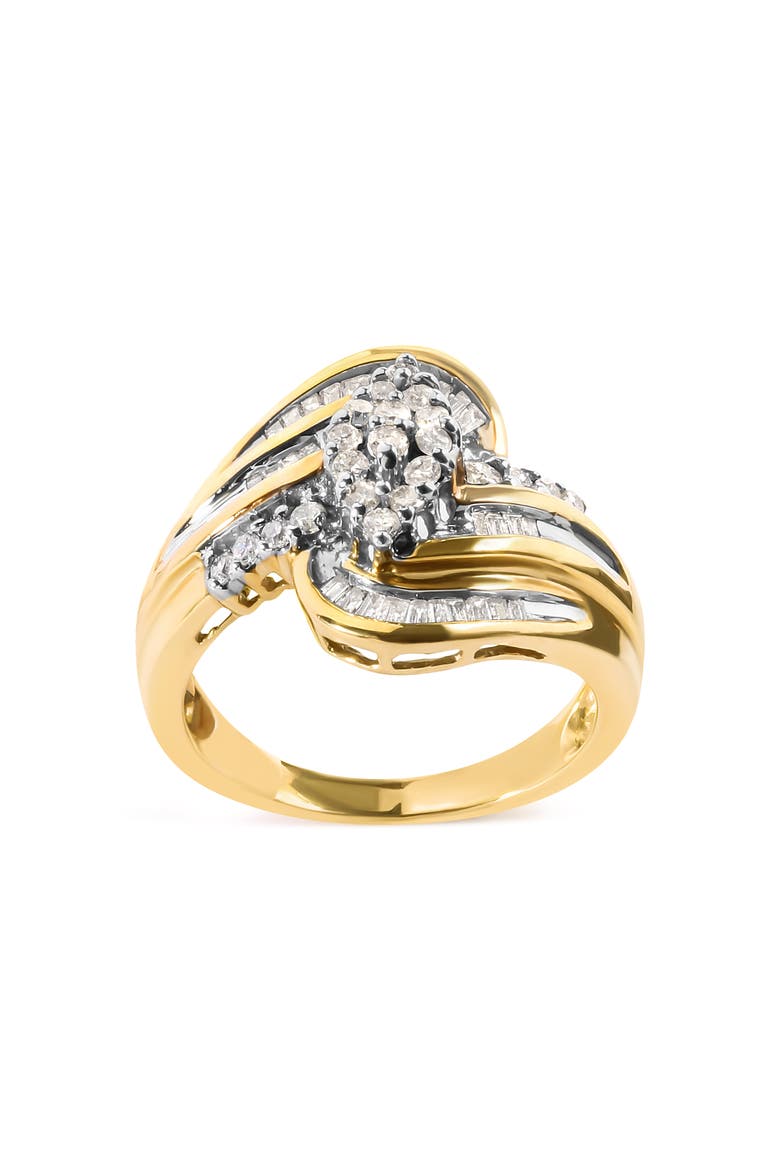 10K Yellow Gold 1/2 Cttw Diamond Cluster and Swirl Ring, Alternate, color, Yellow
