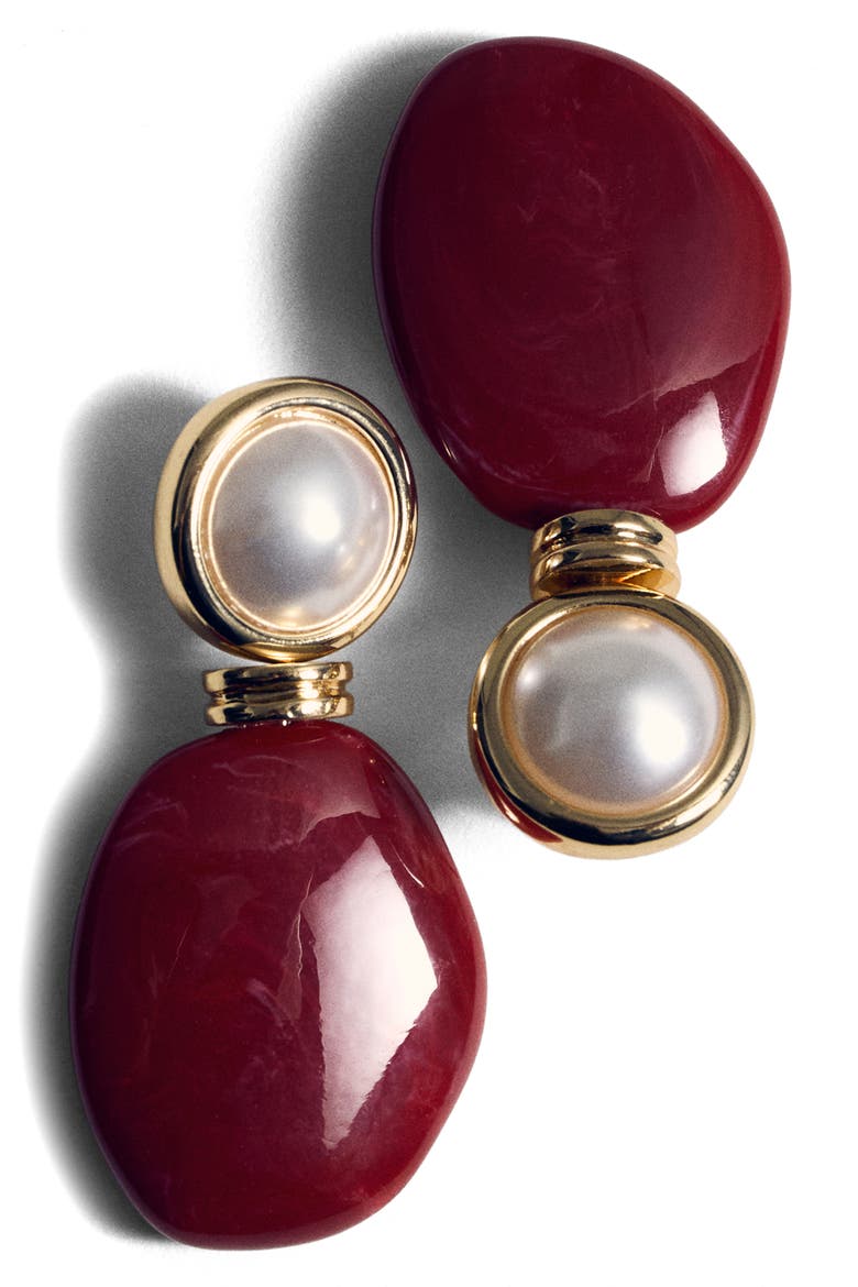Faux Pearl Drop Earrings, Alternate, color, MAROON