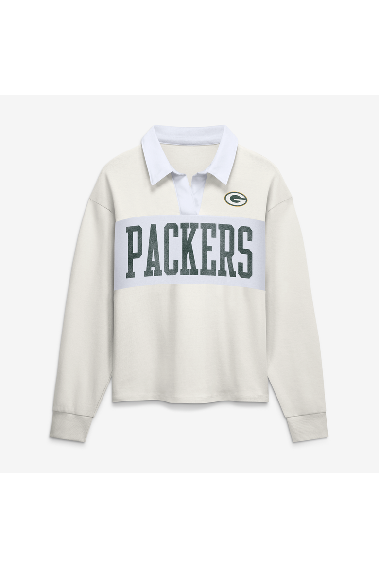 Women's Fanatics Cream Green Bay Packers Heritage Play Action Rugby Long Sleeve Polo, Main, color, Cream