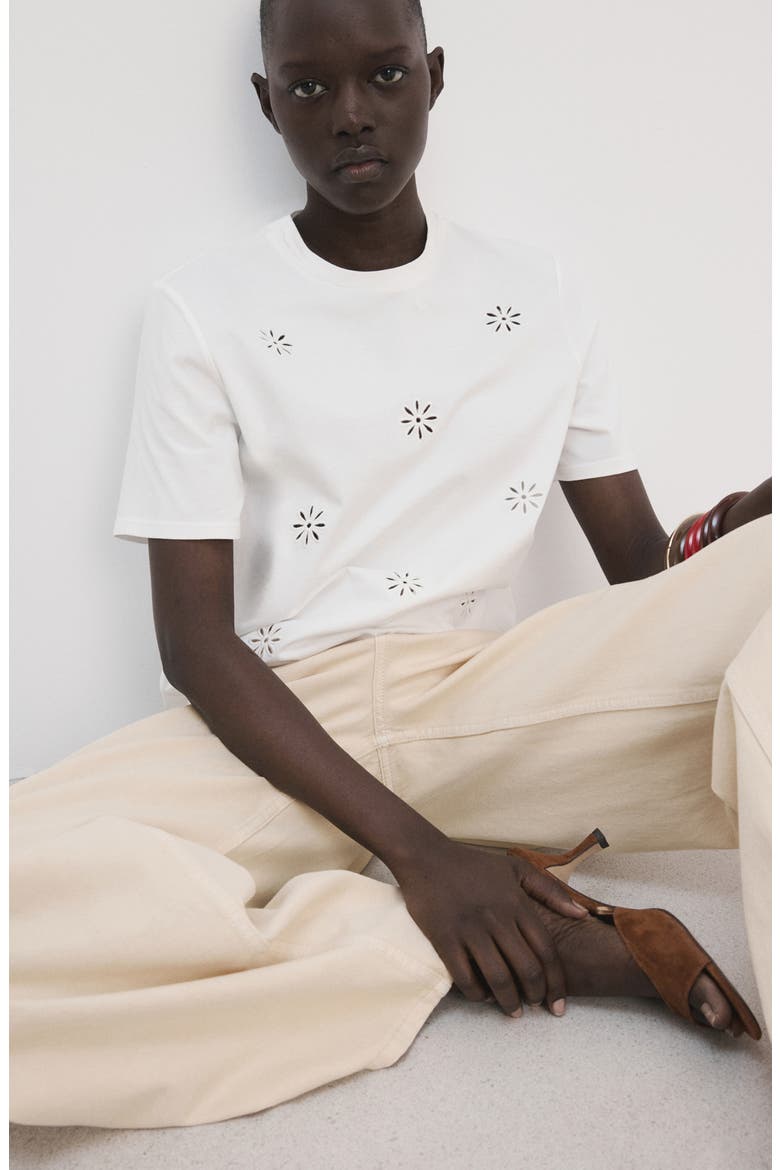 Floral Embroidered Cotton Tee, Alternate, color, WHITE
