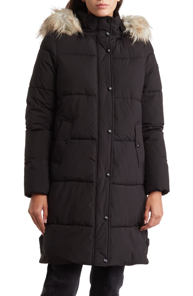Sam Edelman Nylon Puffer Jacket with Faux Fur Trim, Main, color,