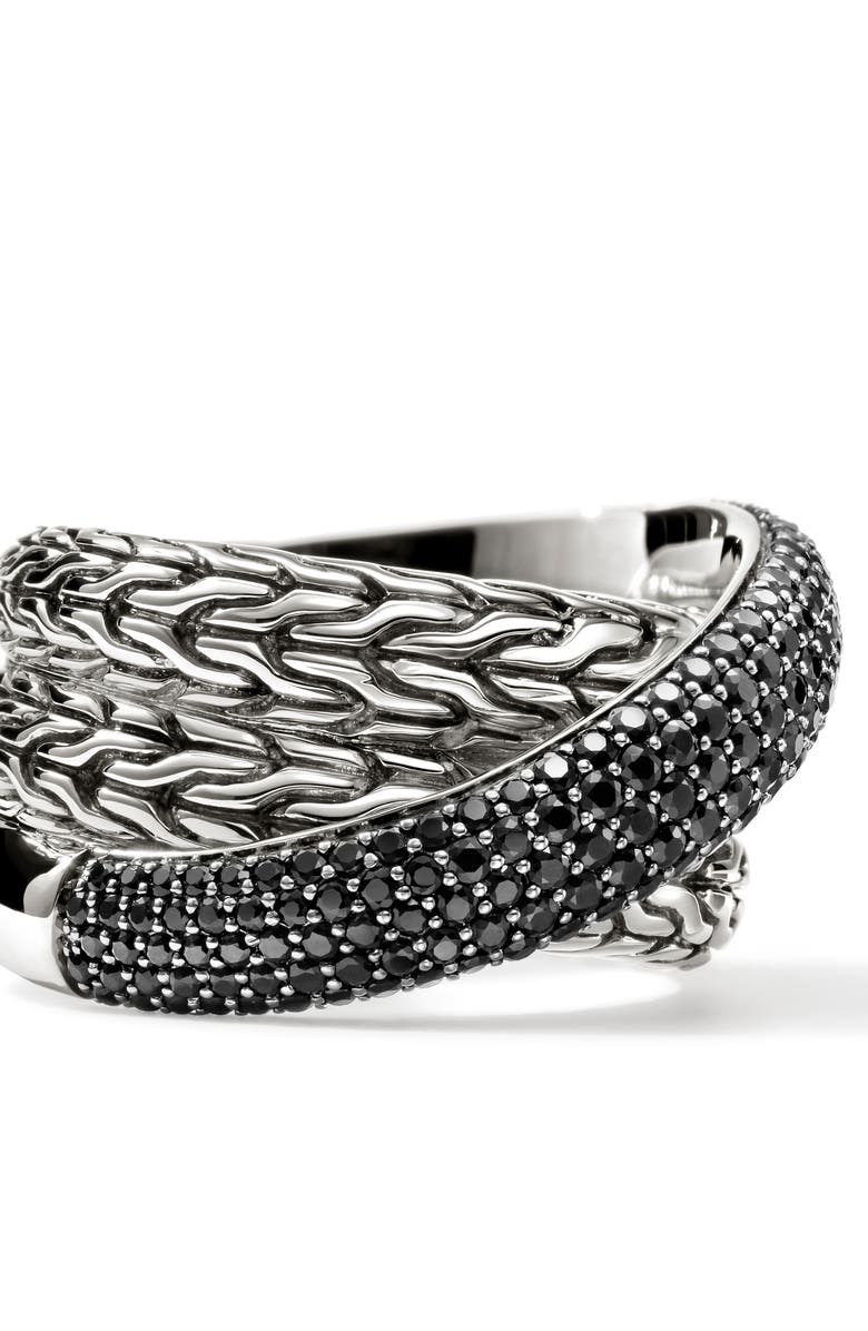 John Hardy JH Essential Pavé Crossover Ring, Sterling Silver, Gemstones, Alternate, color, Silver/Black Diamonds