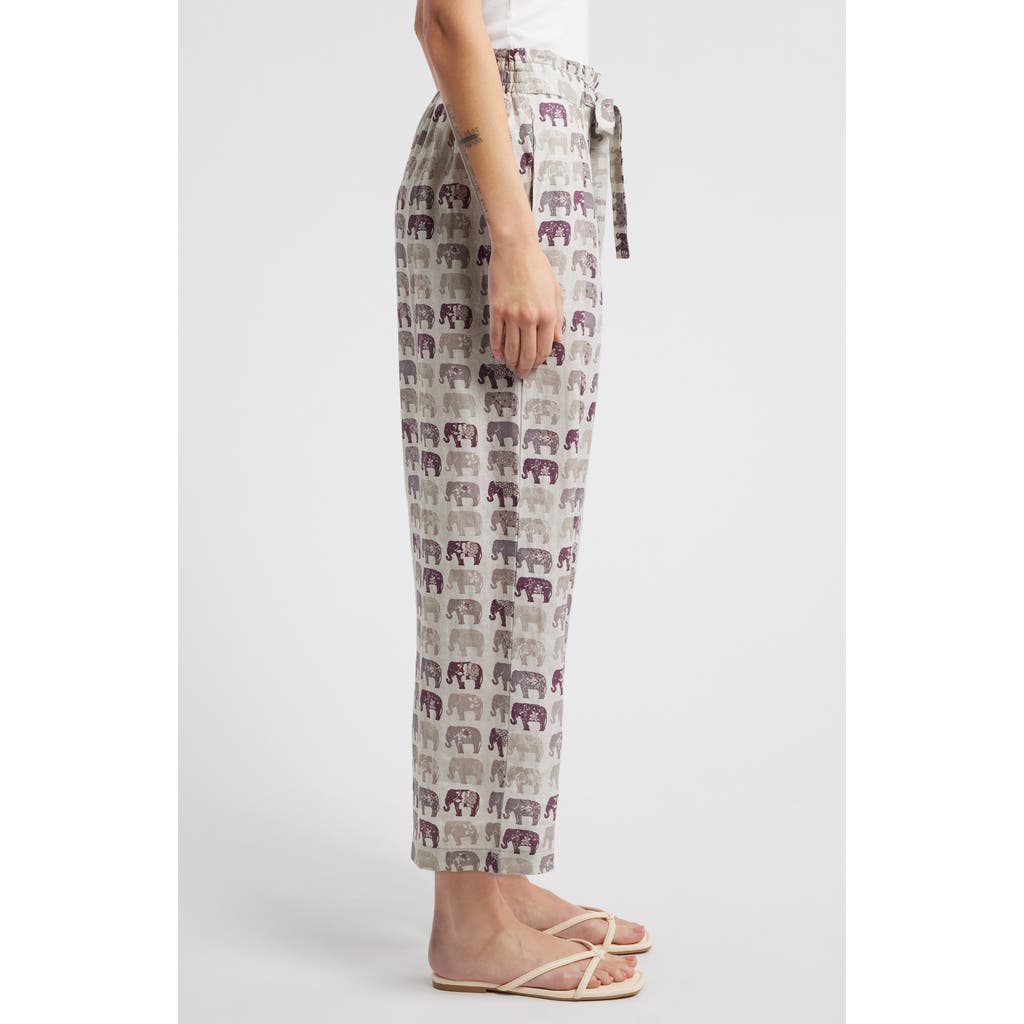 Apny Print Tie Waist Linen Crop Wide Leg Pants In Multi