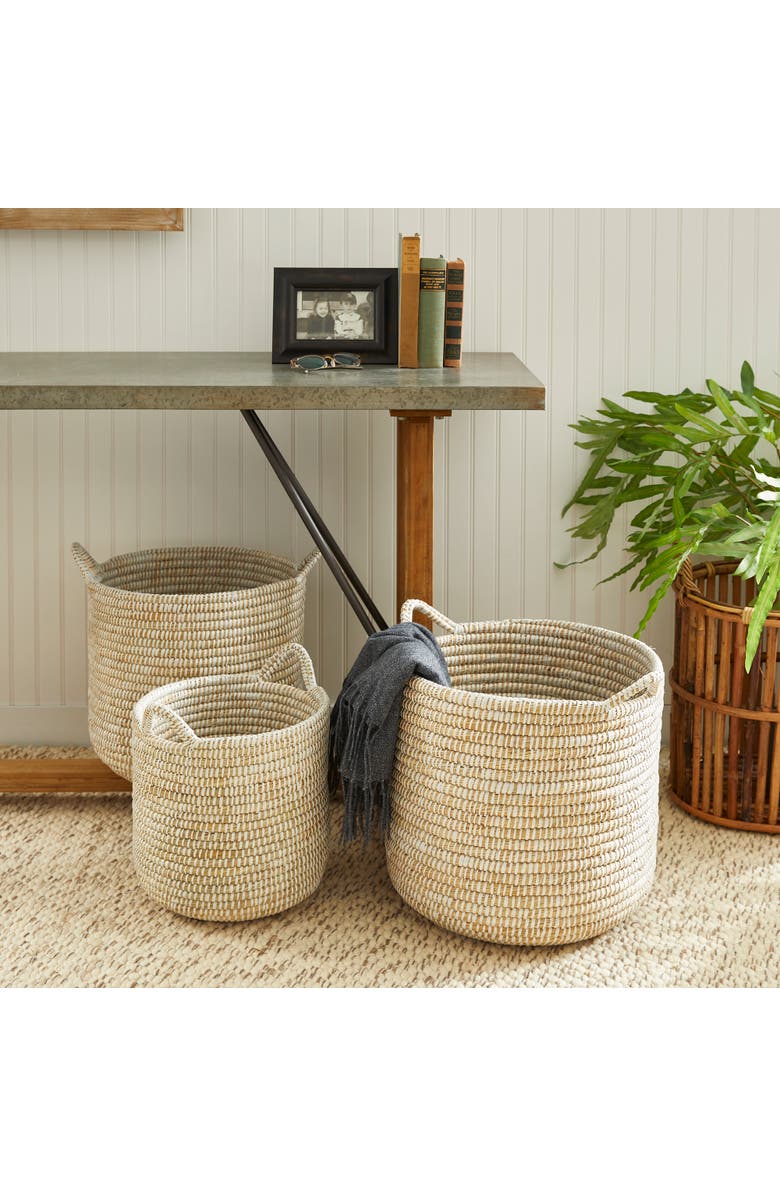 Napa Home & Garden Rivergrass Round Baskets With Handles Set of 3, Alternate, color, White