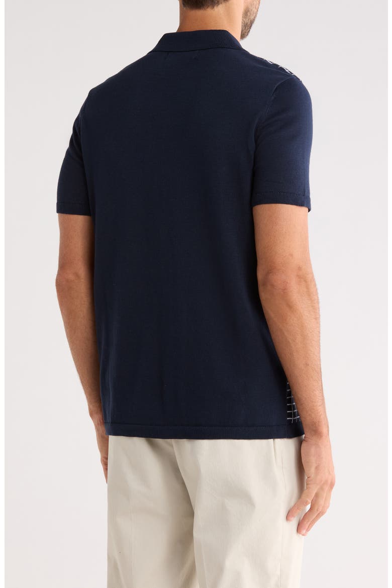 Grid Chainstitched Knit Camp Shirt, Alternate, color, DARK SAPPHIRE