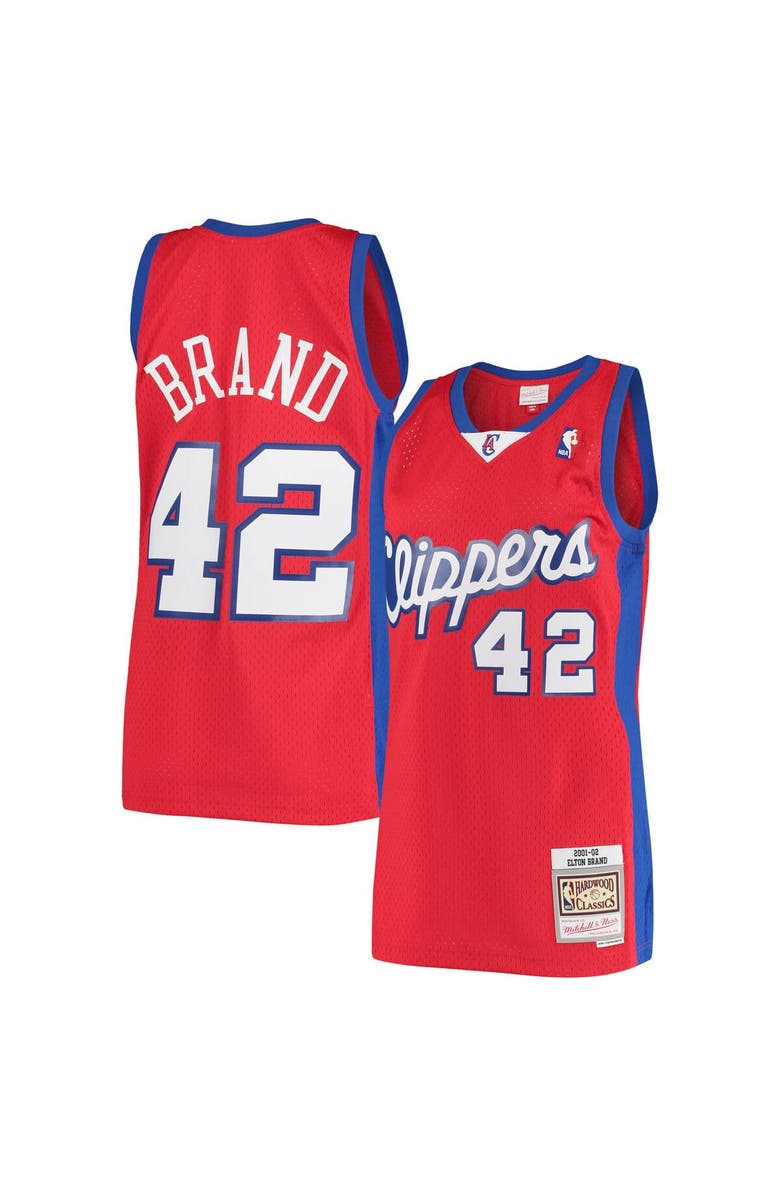 Mitchell & Ness Men's Mitchell & Ness Elton Brand Red LA Clippers 2000/01 Hardwood Classics Swingman Jersey - Statement Edition, Main, color, 