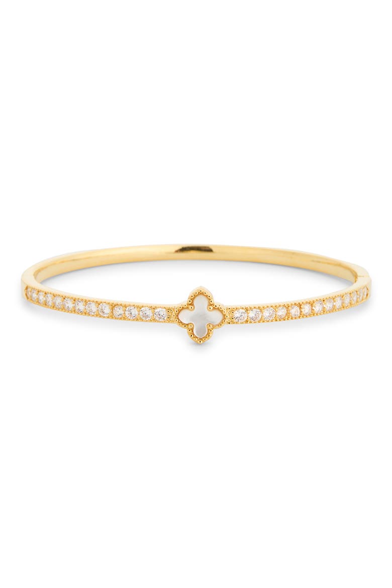 Adirelle Cubic Zirconia Clover Bangle Bracelet, Main, color, GOLD