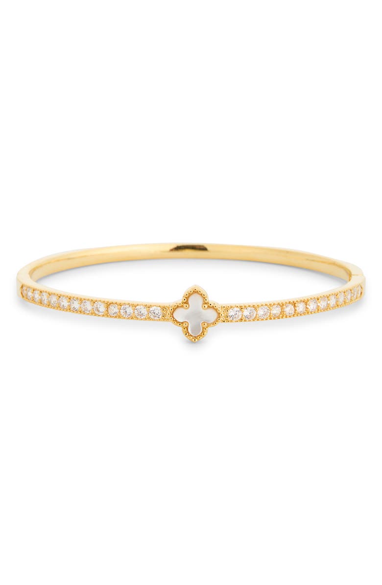 EYE CANDY LOS ANGELES Adirelle Cubic Zirconia Clover Bangle Bracelet, Main, color, Gold