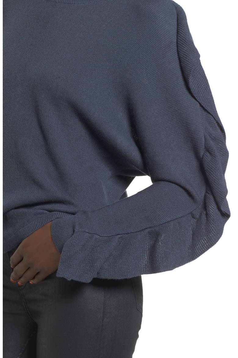 Ruffle Sleeve Sweater, Alternate, color, NAVY INDIA INK