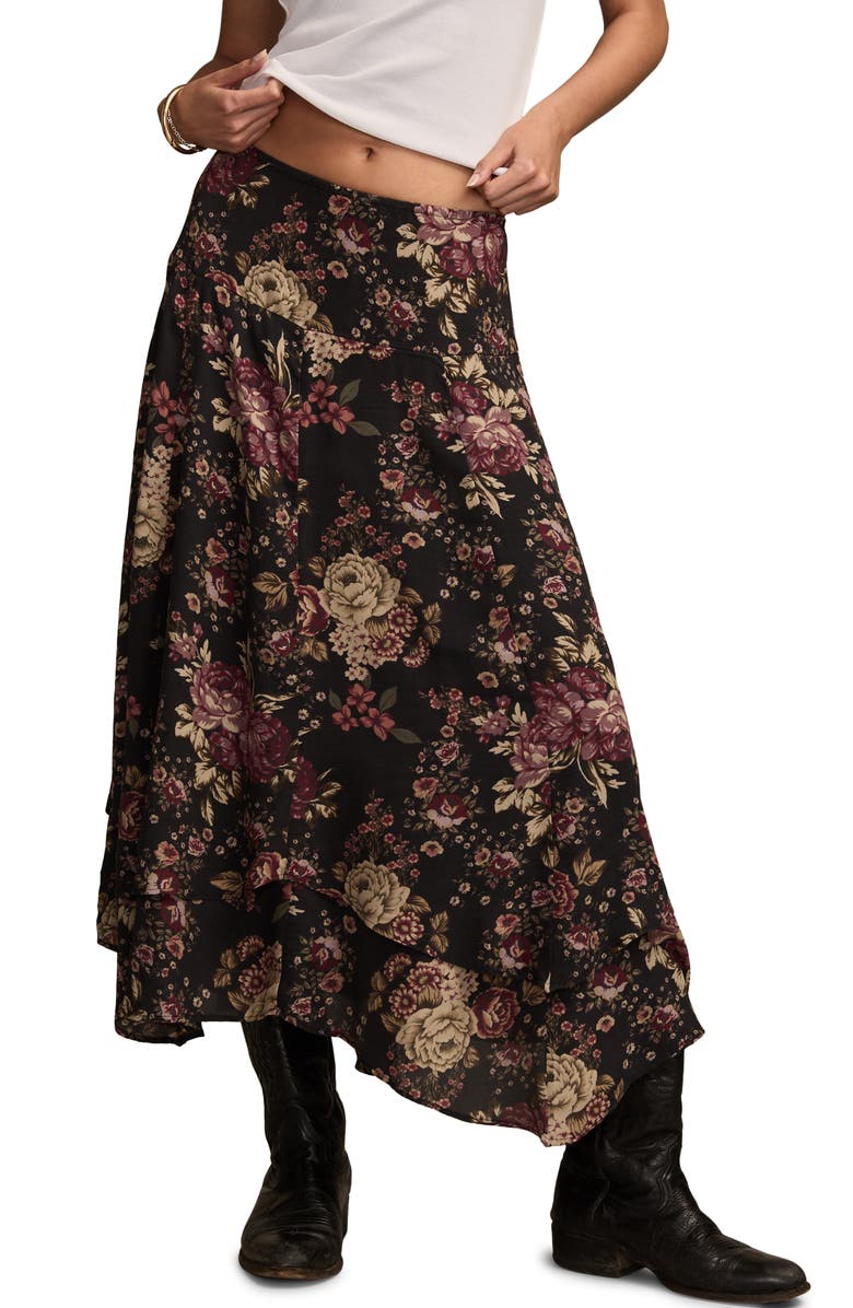 Lucky Brand Floral Drop Waist Maxi Skirt, Main, color, Black Floral