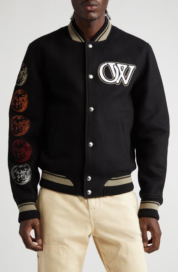 Off White Moon Phase Virgin Wool Blend Varsity Bomber Jacket Nordstrom