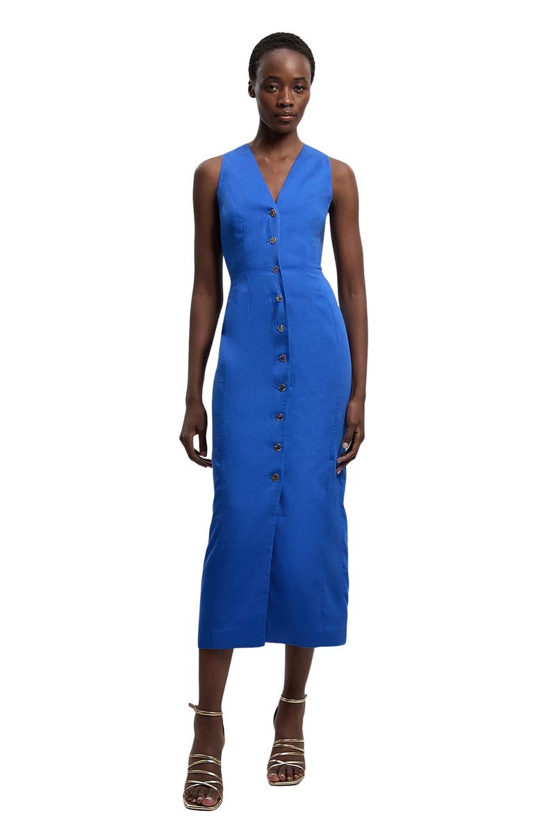 Karen Millen Tailored Linen Corset Back Midi Dress, Main, color, Cobalt