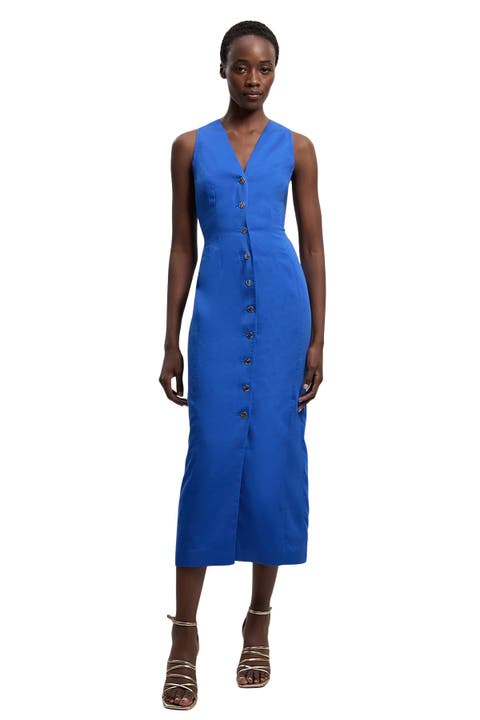Tailored Linen Corset Back Midi Dress