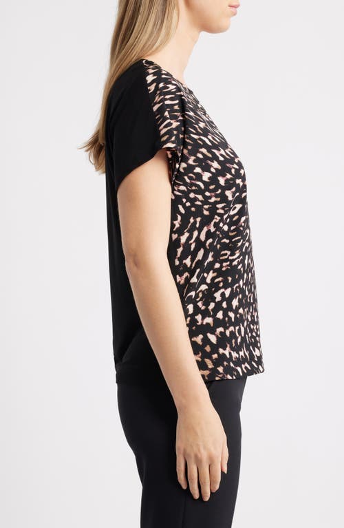Anne Klein Abstract Print Knit Back Top In Black