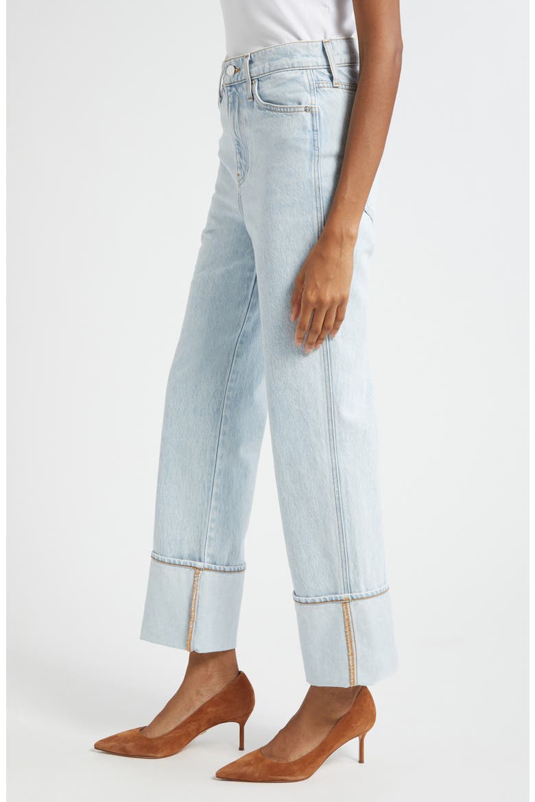 Dylan Cuffed High Waist Relaxed Straight Leg Jeans, Alternate, color, PALE STONE