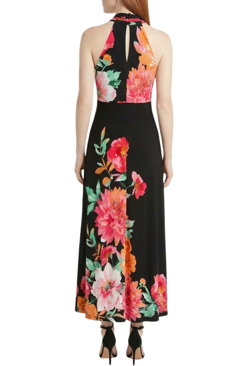 Floral Print Halter Maxi Dress, Alternate, color, BLACK/ CORAL