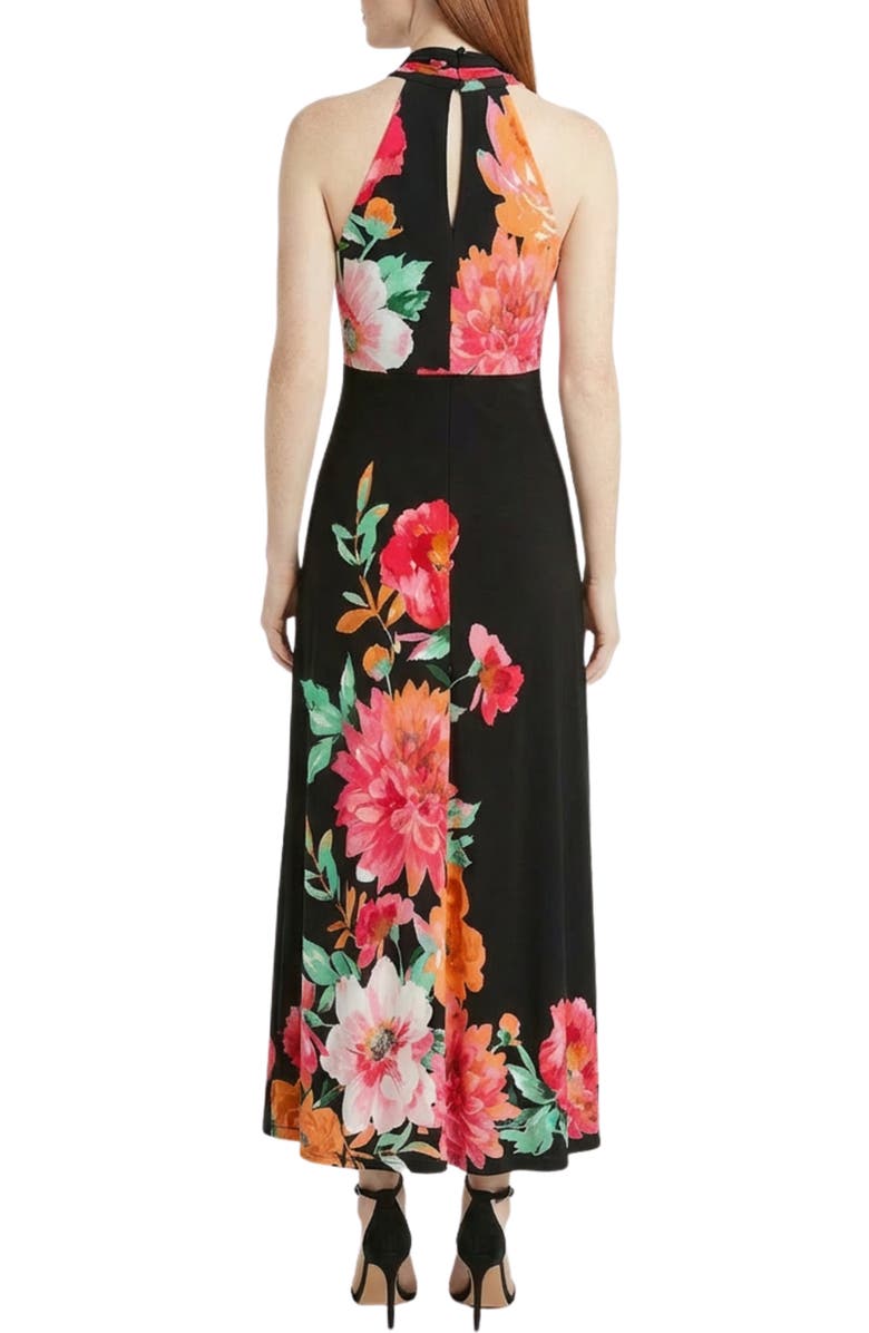 London Times Floral Print Halter Maxi Dress, Alternate, color, Black/ Coral