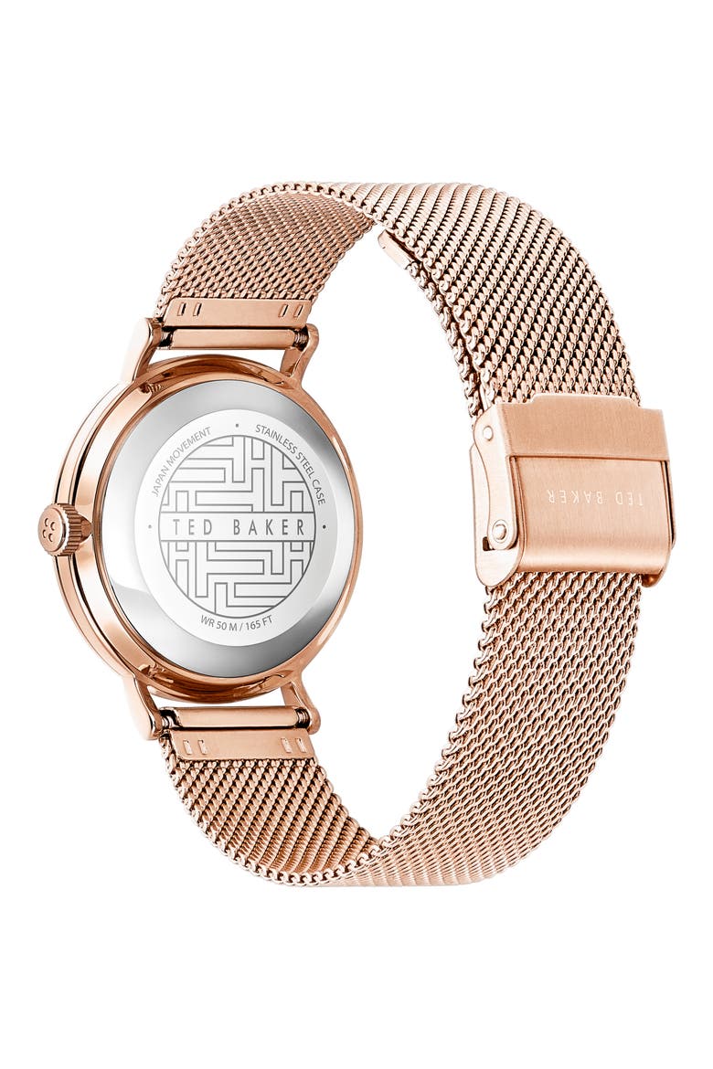 Ted Bake London Phylipa Crystal Flamingo Leather Strap Watch, 37mm, Alternate, color, ROSE GOLD