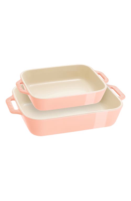 Staub Ceramic 2pc Pastel Pink Rectangular Baking Dish Set