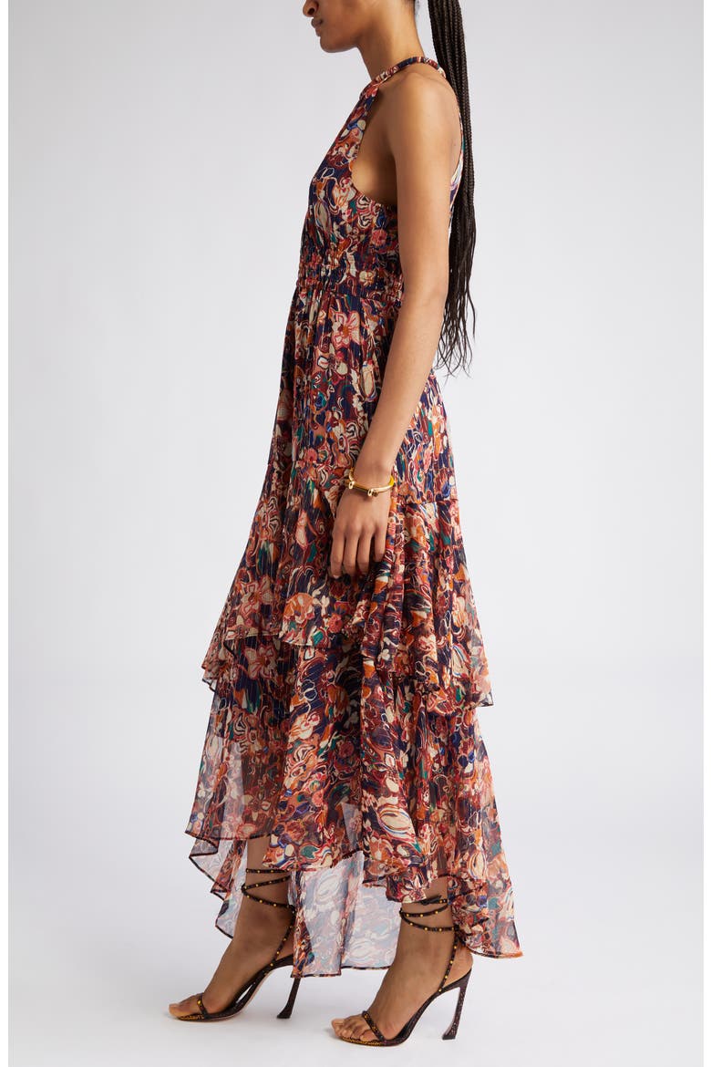Elaine Tiered Silk Blend Dress, Alternate, color, PORT WINE MULTI