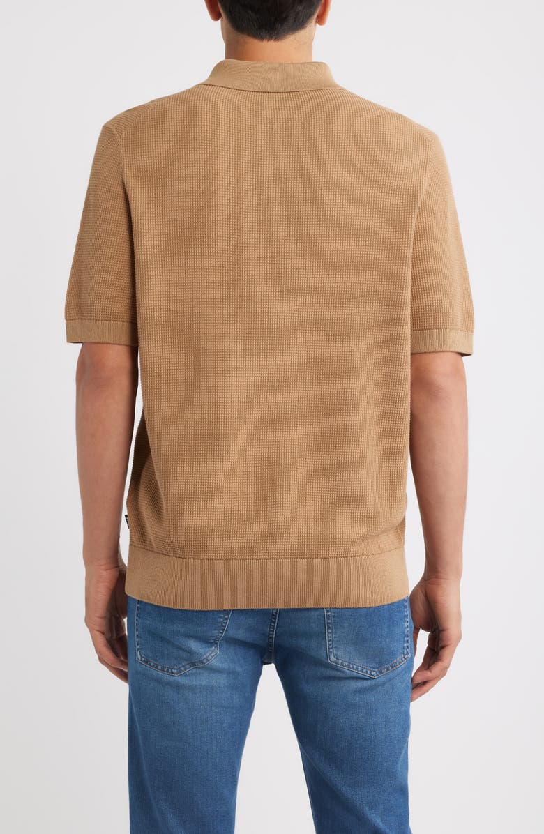 BOSS Lancio Solid Cotton Waffle Polo Sweater, Alternate, color, Open Beige