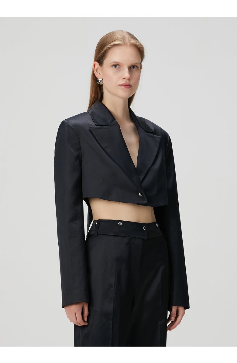 PCFG Linen Blend Crop Shiny Woven Jacket, Alternate, color, Black