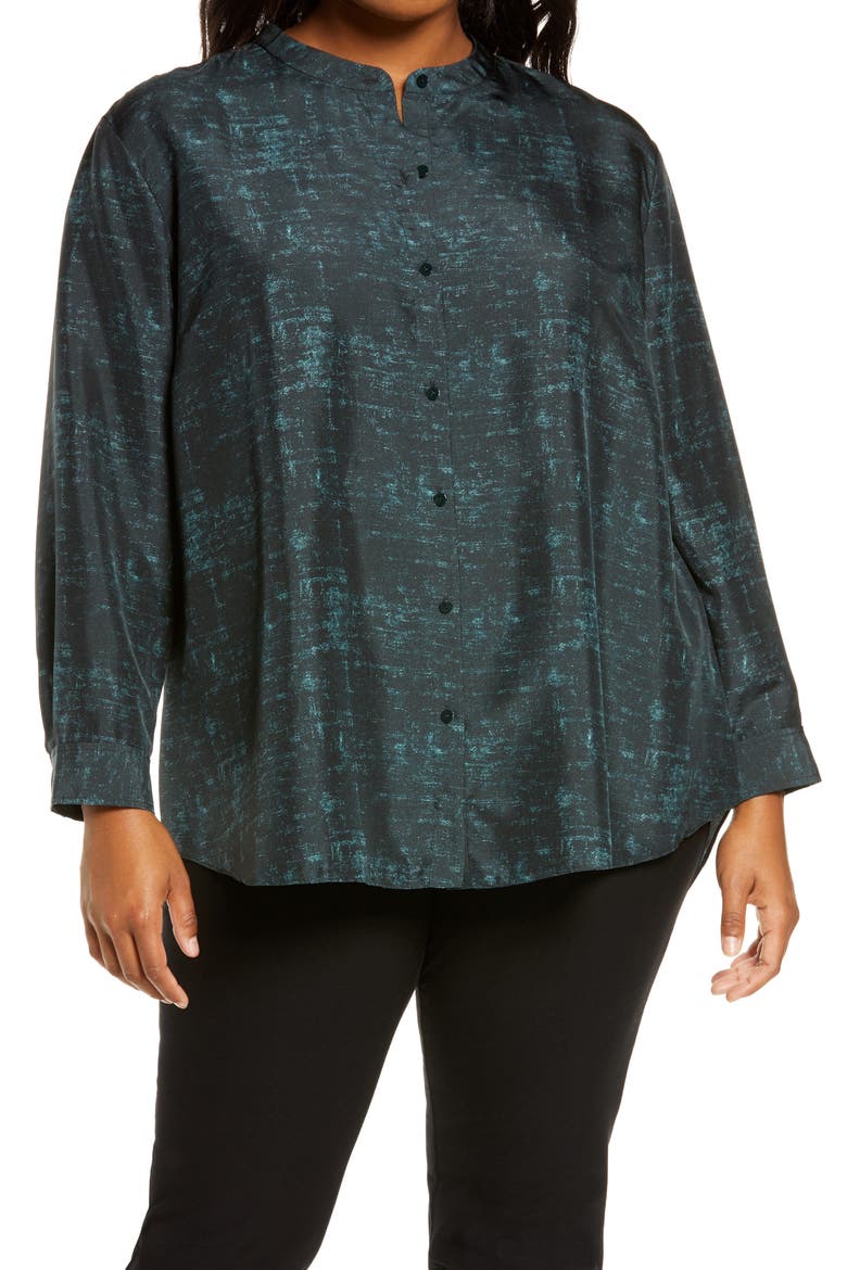 Silk Mandarin Collar Shirt, Main, color, FONGT