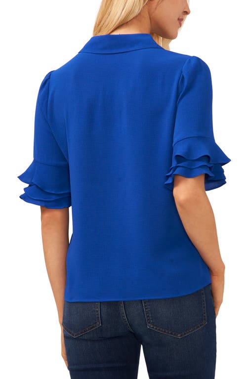 Cece Ruffle Sleeve Collar Blouse In Blue