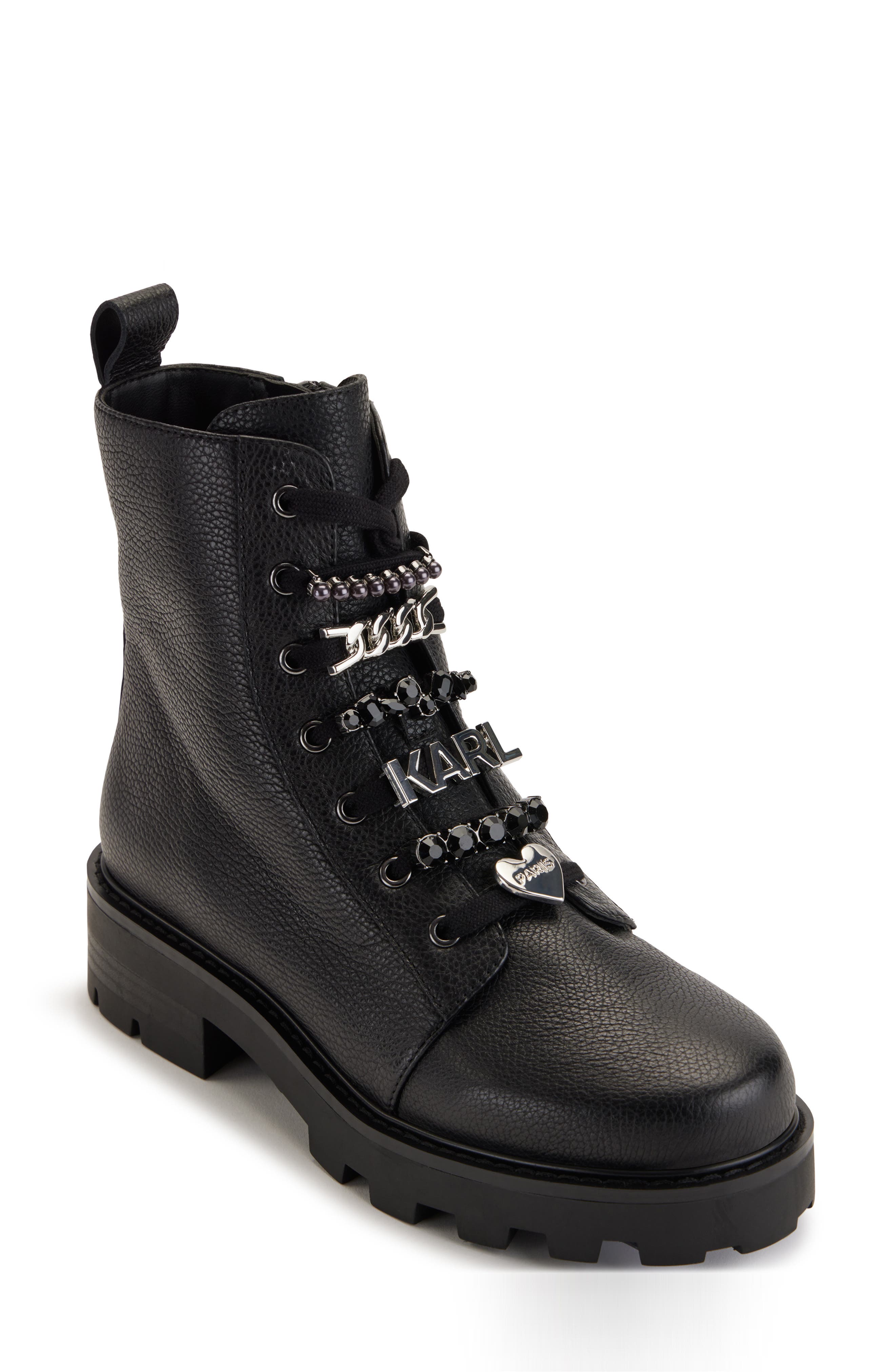KARL LAGERFELD PARIS Mela Combat Boot, Main, color, 