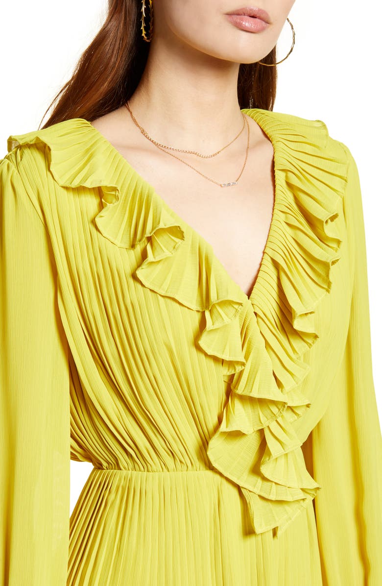 Endless Rose Pleated Plunge Neck Long Sleeve Dress, Alternate, color, 