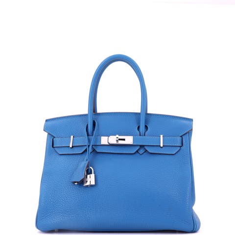 Birkin Handbag Blue Clemence with Palladium Hardware 30