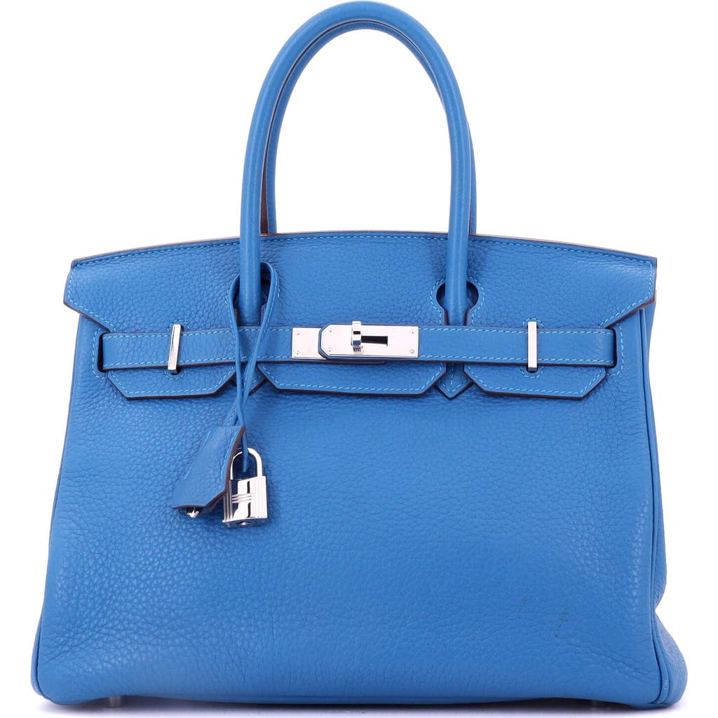 Pre-owned Hermes Hermes Birkin Handbag Blue Clemence With Palladium Hardware 30 In Blue