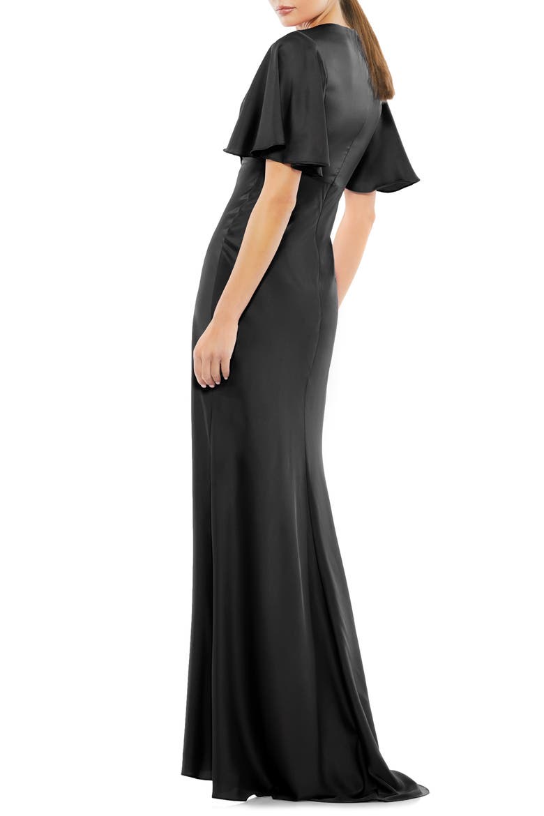 Butterfly Sleeve Satin Gown, Alternate, color, BLACK