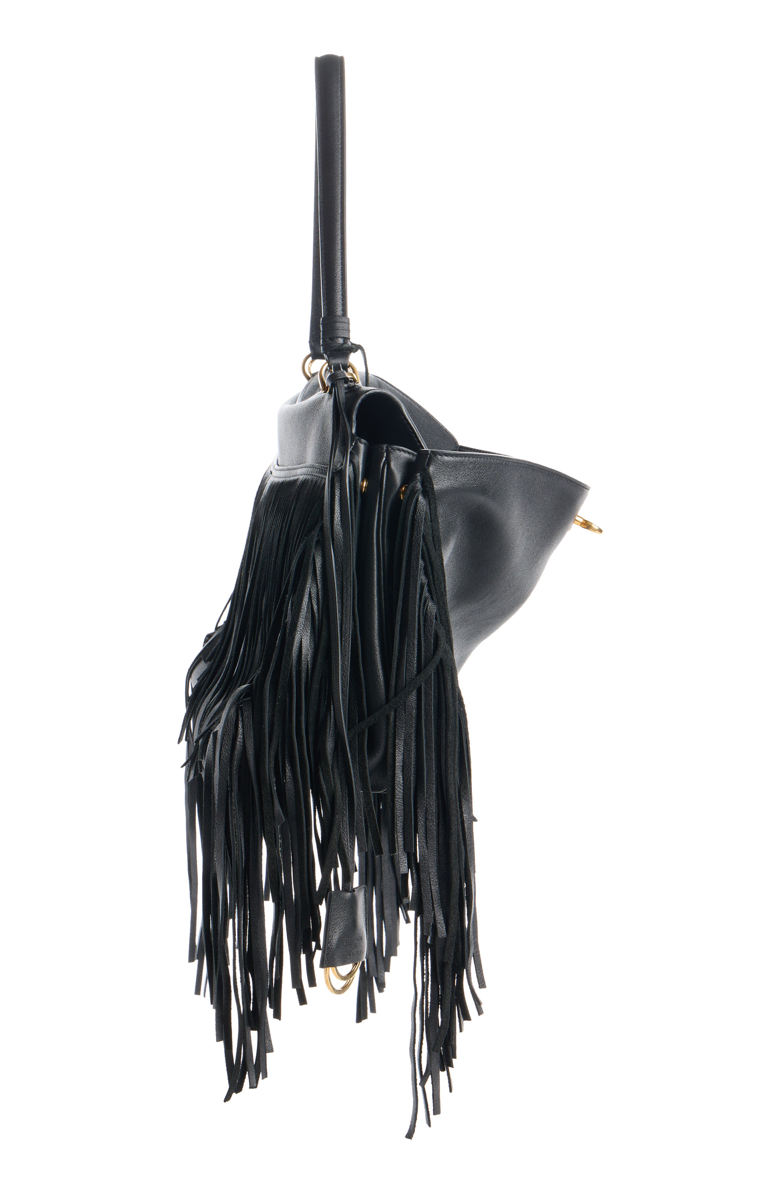 Balenciaga Medium Rodeo Fringe Leather Handbag, Alternate, color, 1000 Black