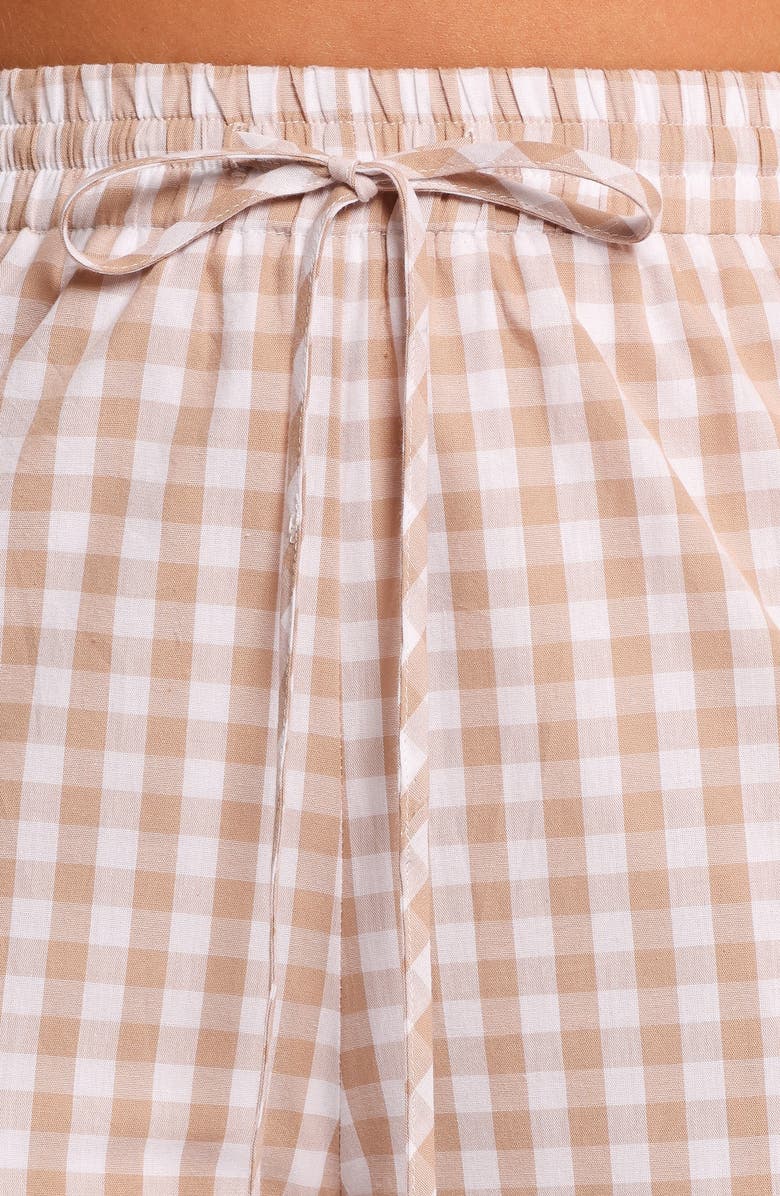 Petal & Pup Marina Gingham Ruffle Hem Cotton Pants, Alternate, color, Beige Gingham