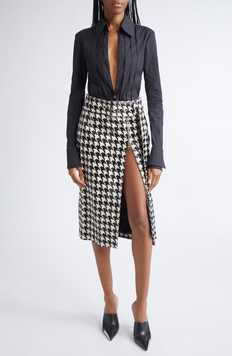 LaQuan Smith Houndstooth Tailored Genuine Calf Hair Skirt, Alternate, color, Black/ White