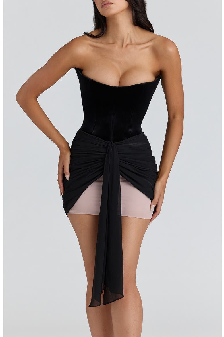 Clara Velvet & Chiffon Cocktail Minidress, Alternate, color, BLACK VELVET