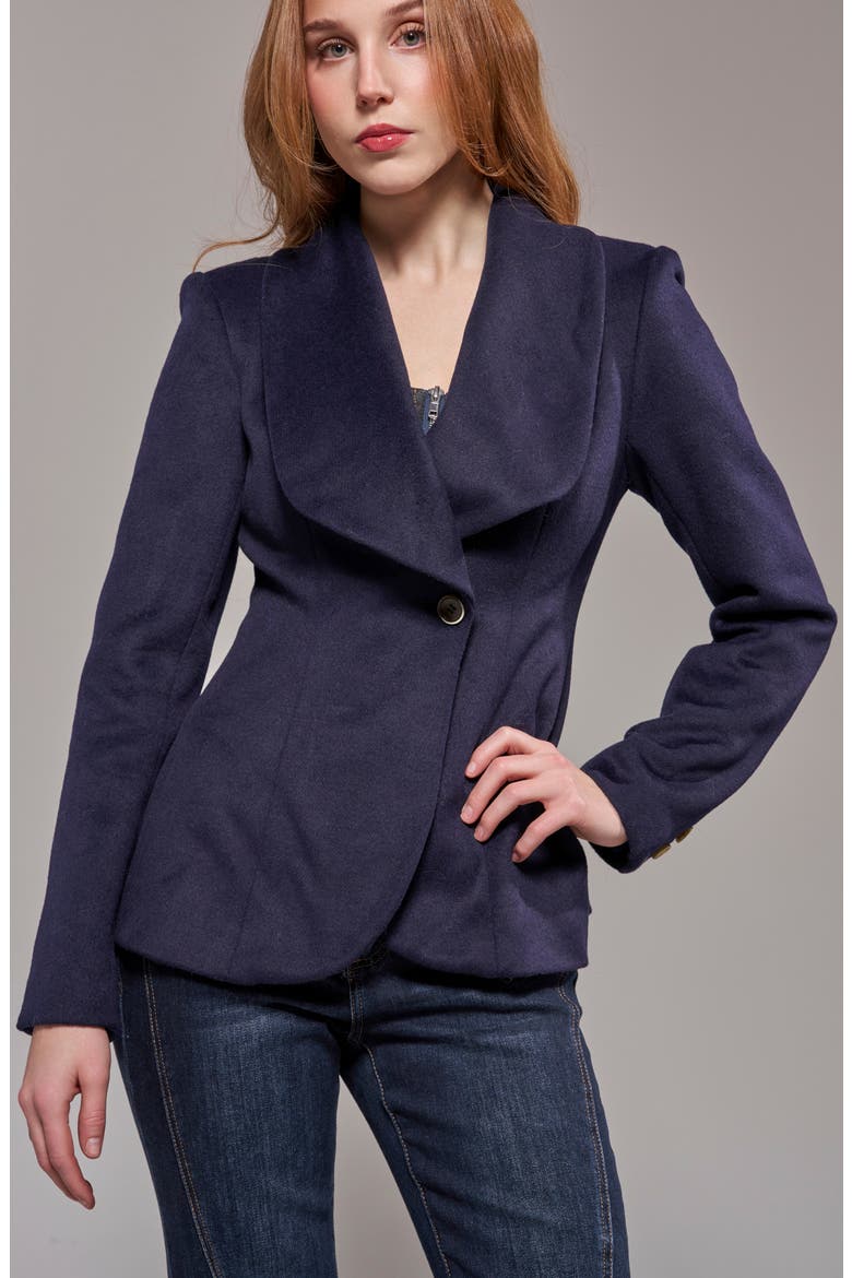 Liliane Wool Blazer with Faux Fur Collar, Alternate, color, NAVY