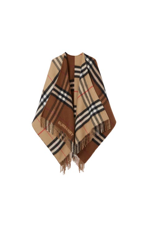 Contrast Check Wool Cashmere Cape