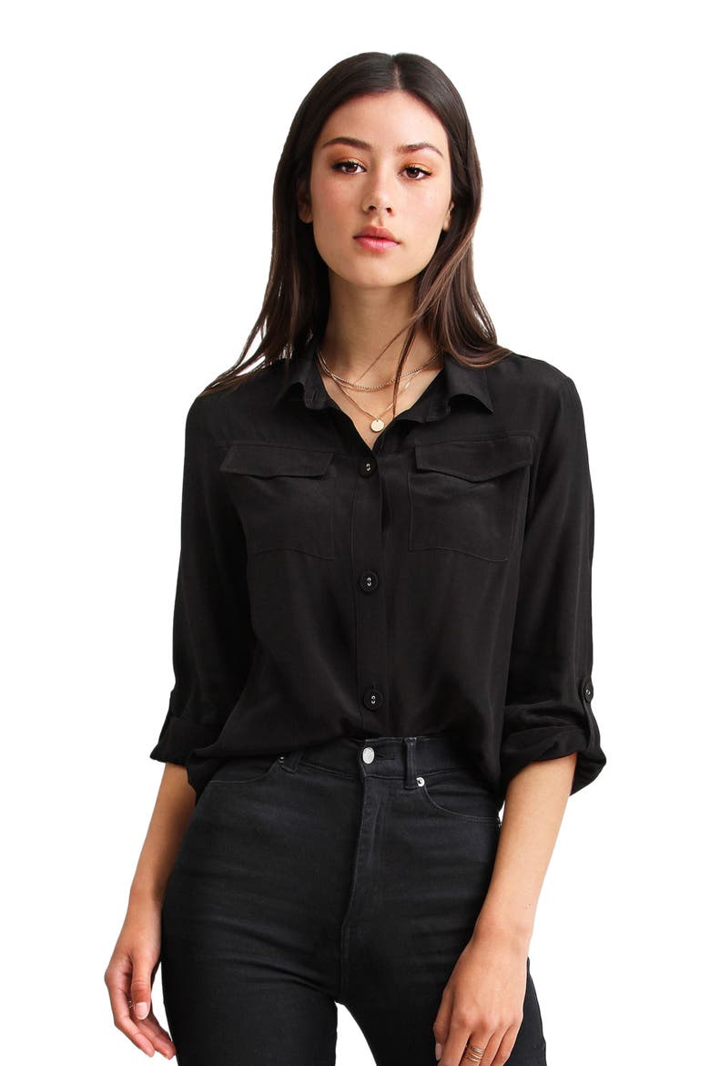 Eclipse Rolled Sleeve Blouse, Alternate, color, Black