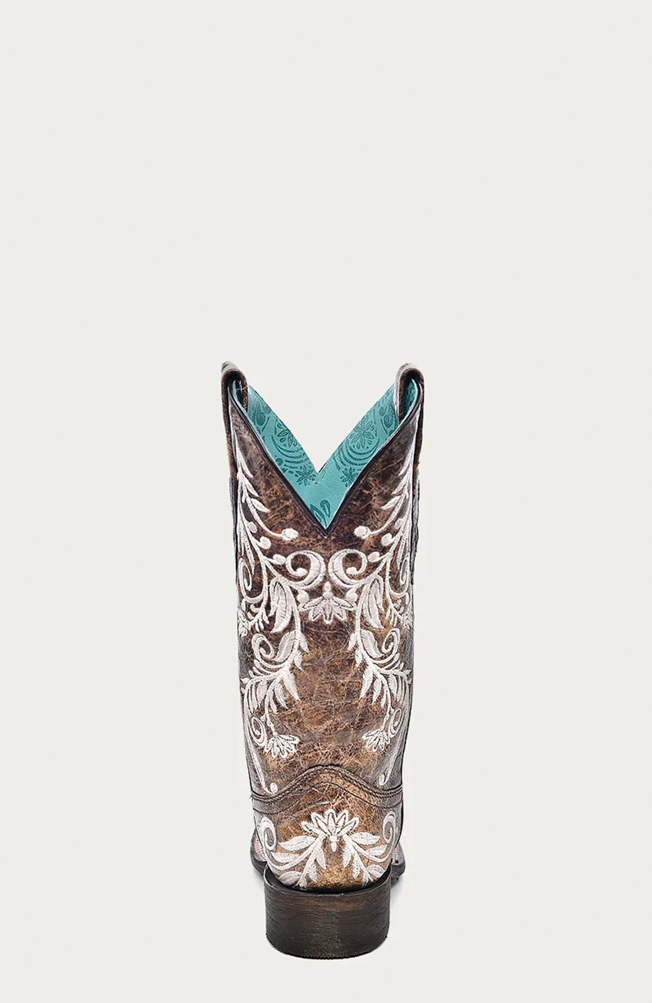 Cowhide Embroidered Square Toe Western Boots, Alternate, color, Brown/White