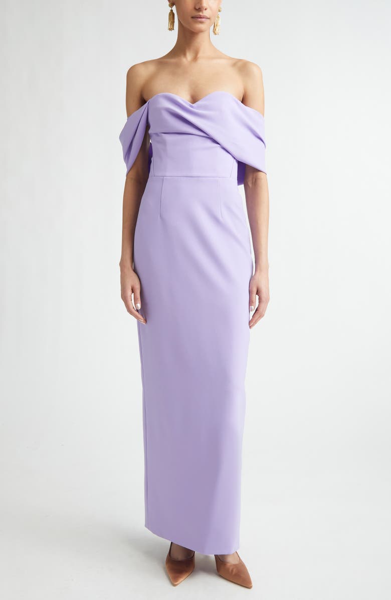 Carolina Herrera Sofia Draped Off the Shoulder Crepe Column Gown, Main, color, Violeta