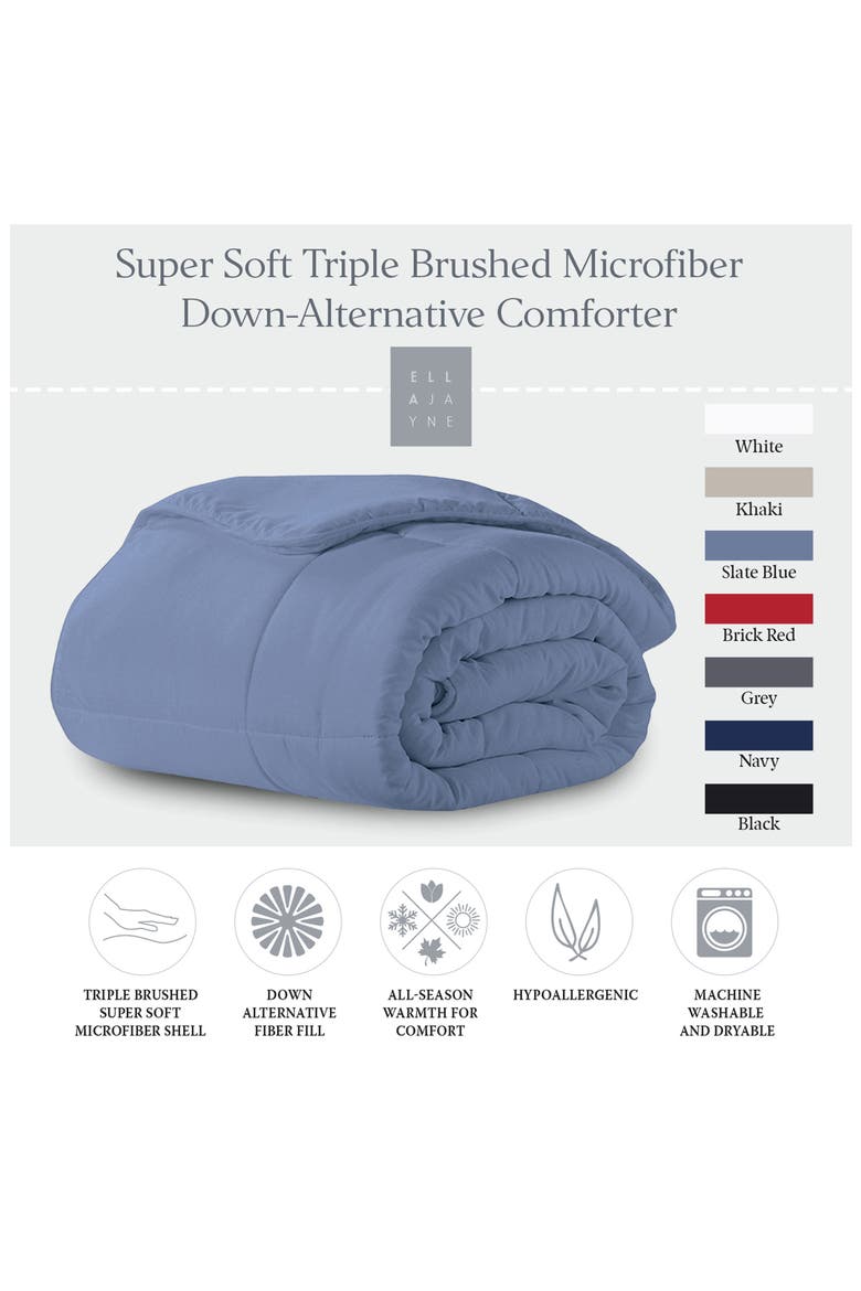Microfiber Down-Alternative Solid Color Comforter, Alternate, color, SLATE BLUE