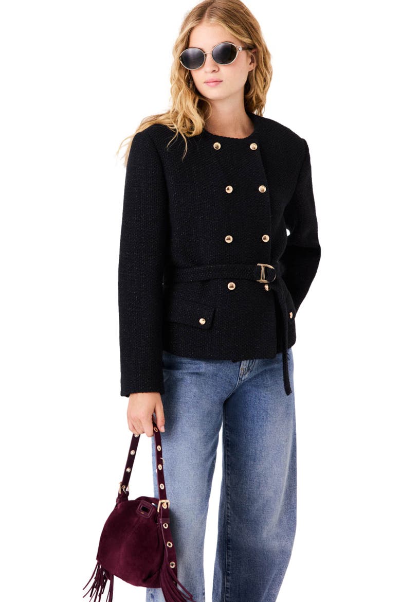 Mid-length double-breasted jacket, Alternate, color, Black
