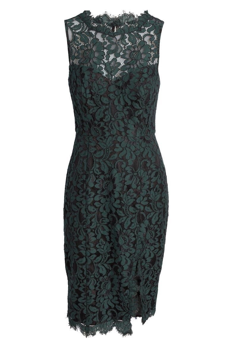 Sleeveless Lace Sheath Dress, Alternate, color, HUNTER