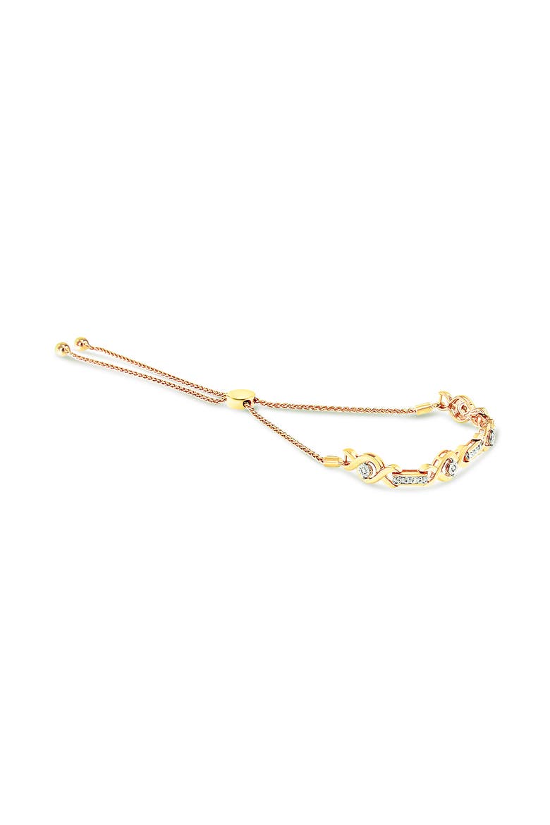 Silver Channel Set Diamond Accent Twist Bolo Bracelet, Alternate, color, Yellow Gold over Silver