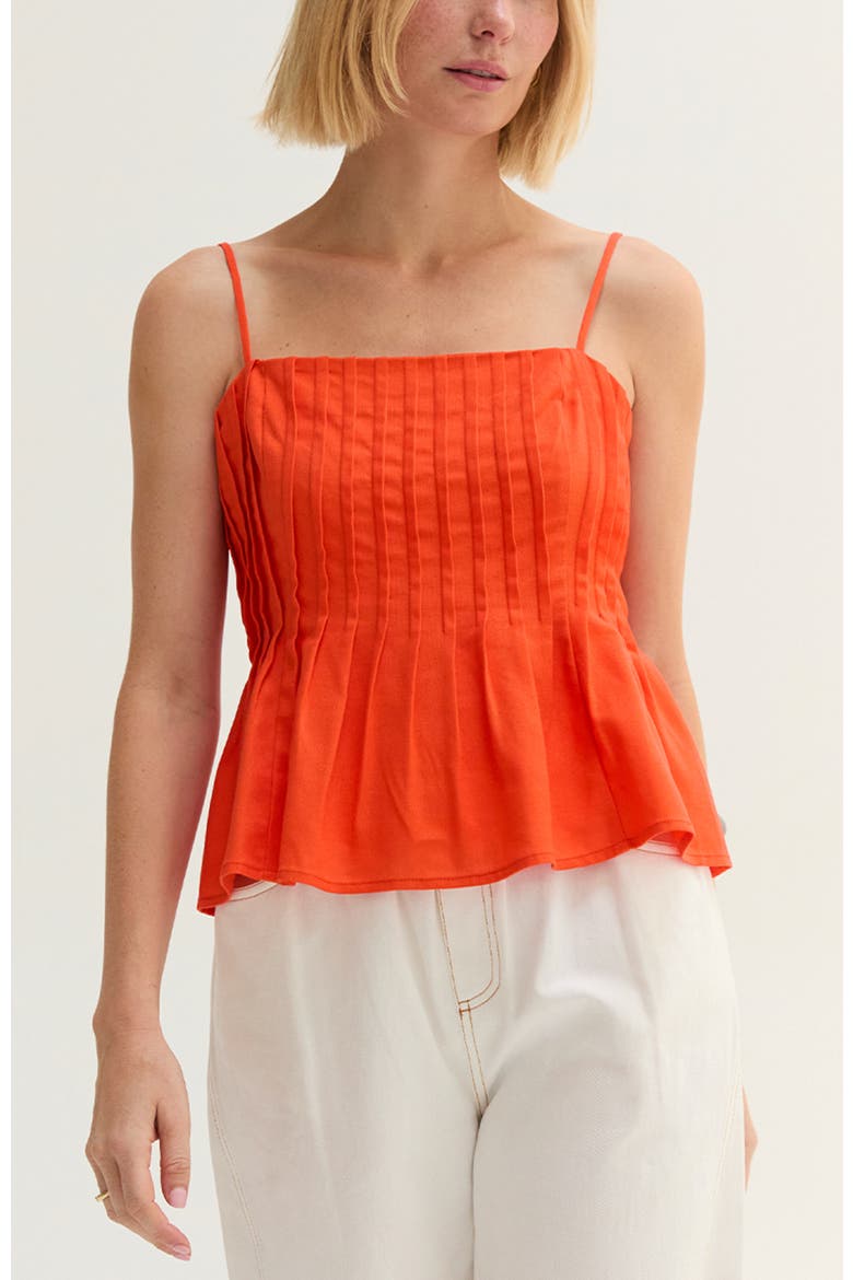 Pleated Sleeveless Linen Blend Top, Main, color, Poppy