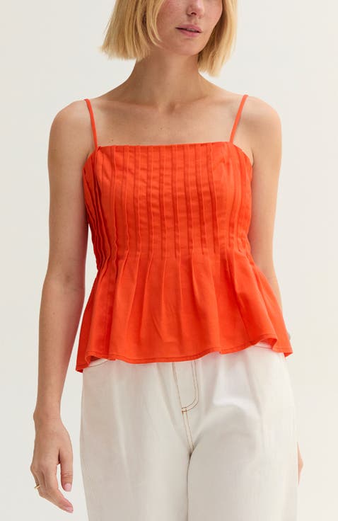 Pleated Sleeveless Linen Blend Top